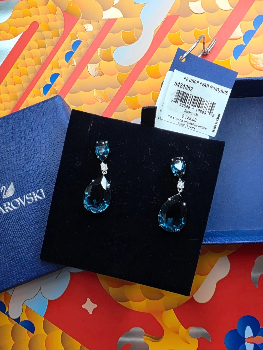 Swarovski Teardrop Earrings in Deep Teal Blue